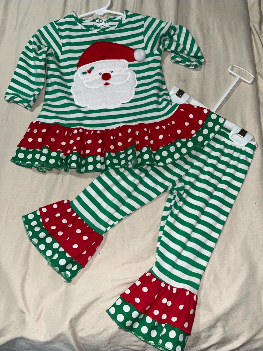 Vintage Bailey Boys 2pc SANTA Outfit tunic ruffle pant 💯 cotton